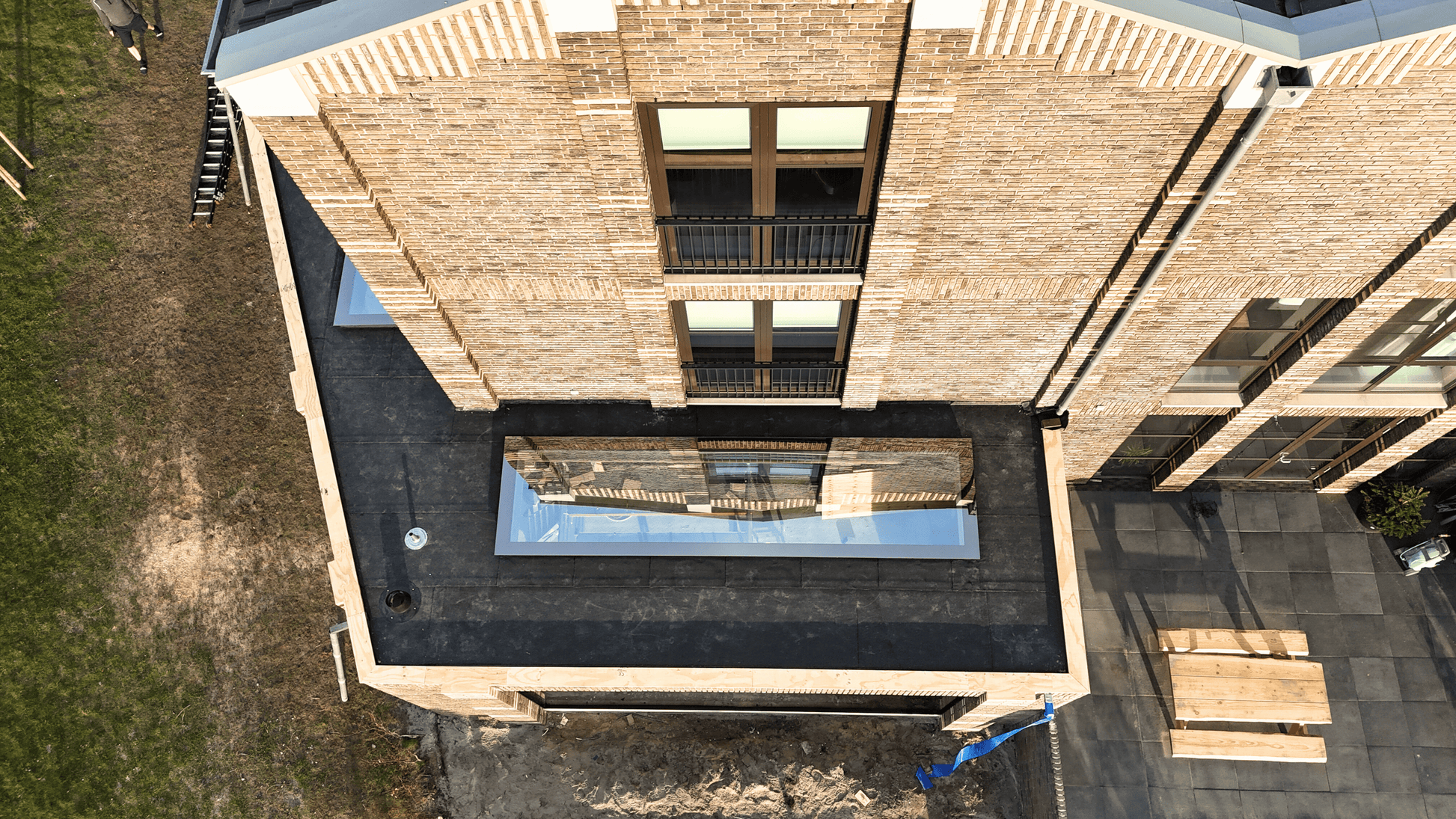 Dachfenster Flachdach – rahmenlos – feststehend – 3-fach – 1000 × 2500 mm