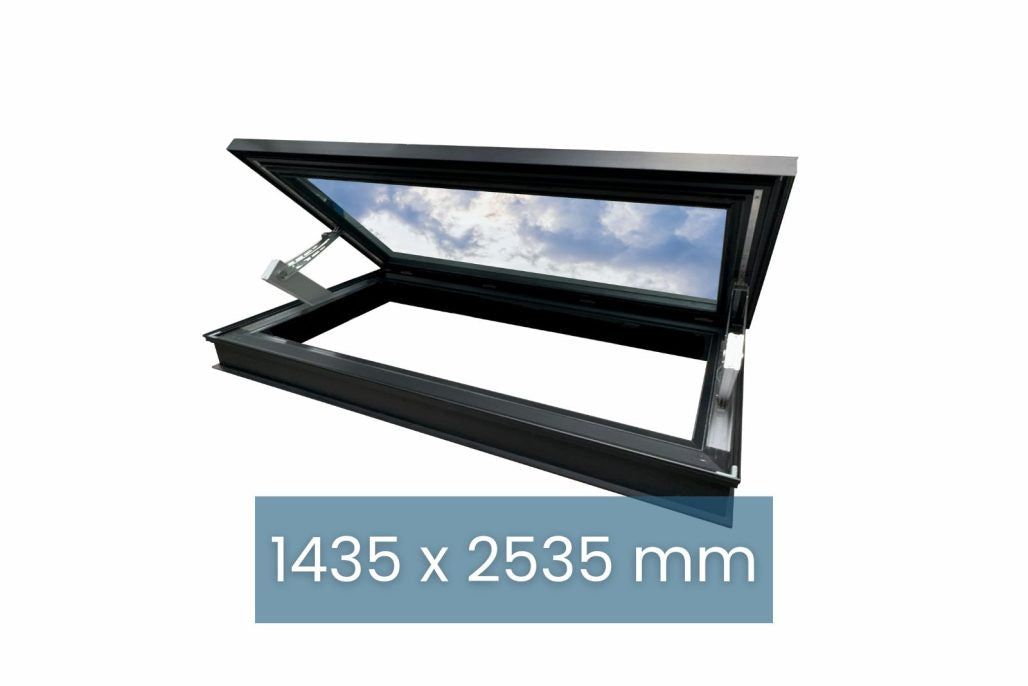 Dachfenster Flachdach – rahmenlos – elektrisch öffnend – 2-fach – 1435 × 2535 mm – Detailansicht