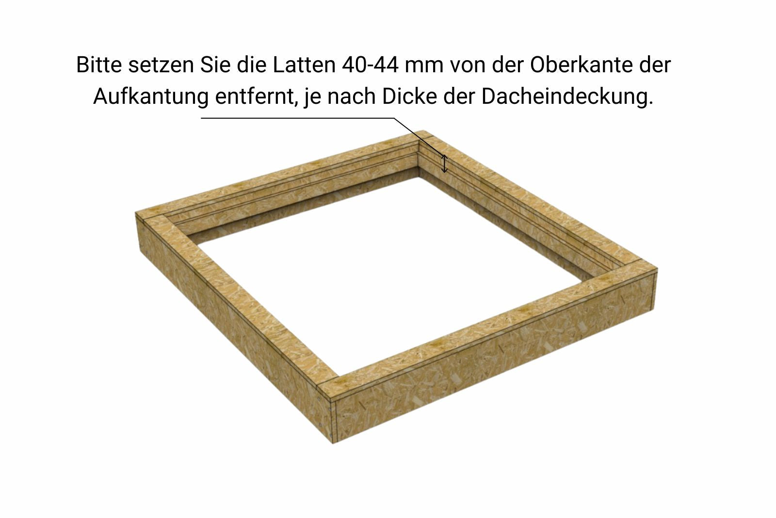 Aufsetzkranz 50 x 50 cm gedämmt OSB für Schrägdach – technische Zeichnung