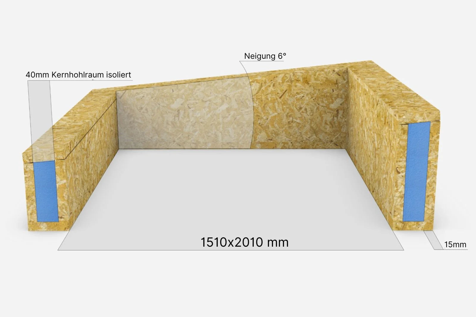 Aufsetzkranz 150 x 200 cm gedämmt Sperrholz für Flachdach – technische Zeichnung mit Maß