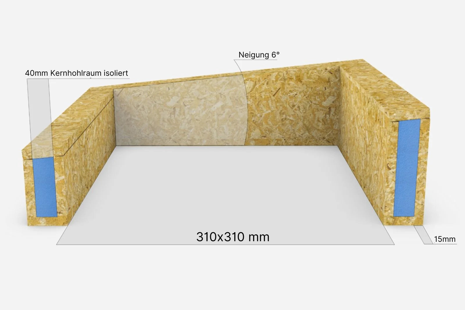 Aufsetzkranz 30 x 30 cm gedämmt OSB für Flachdach – technische Zeichnung mit Maß