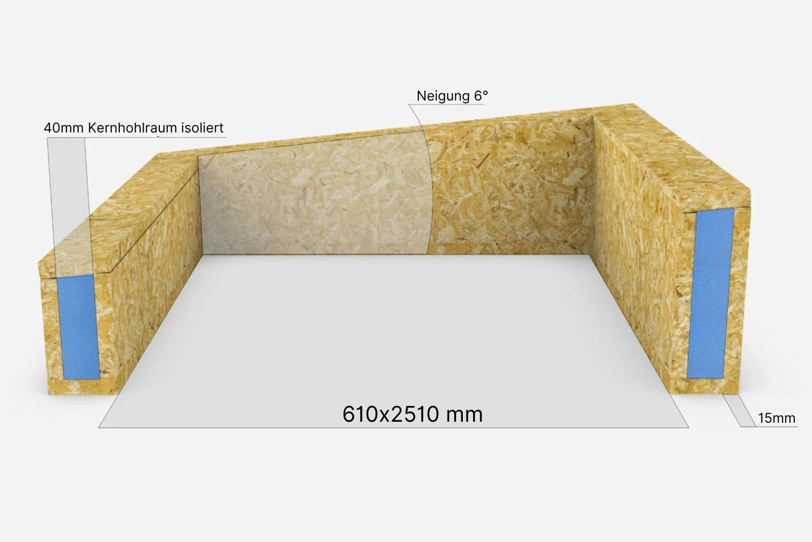 Aufsetzkranz 60 x 250 cm gedämmt OSB für Flachdach – technische Zeichnung mit Maß